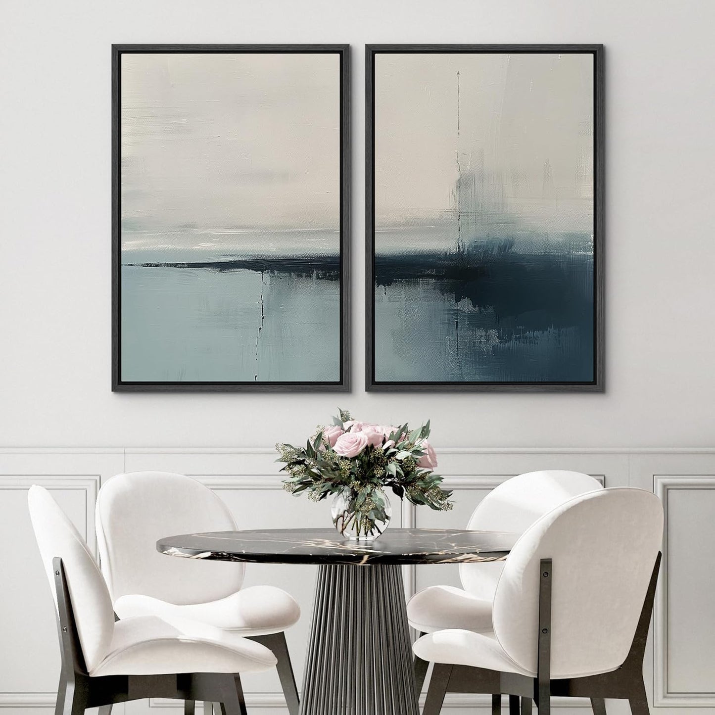 SIGNWIN Framed Canvas Print Wall Art Modern Blue Ocean-Inspired Coastal Abstract Serene Neutral Tones with Subtle Patterns Illustrations Decorative for Living Room, Bedroom, Office - 24"x36"x2 Black