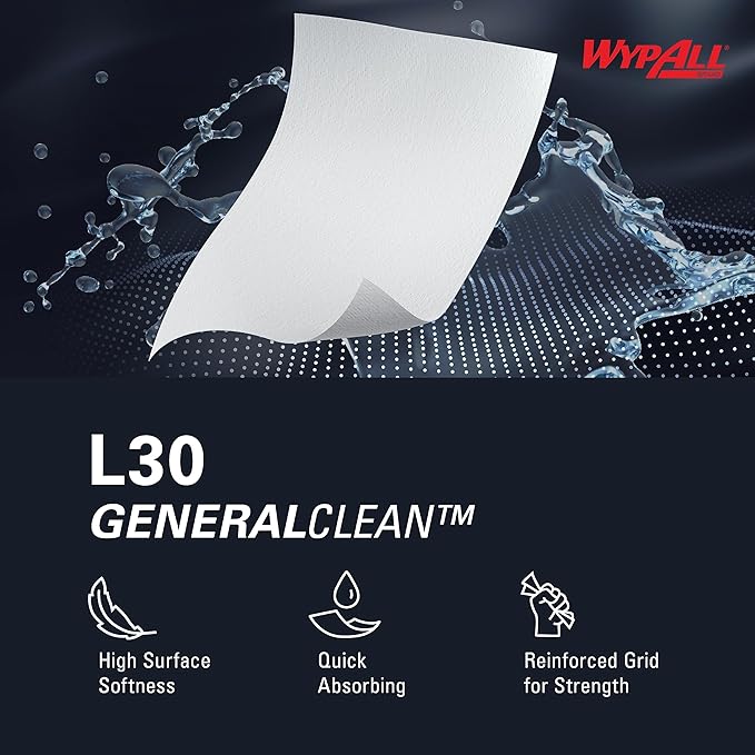 WypAll GeneralClean L30 Cloths Heavy Duty Cleaning Wipes (05812), Quarterfold, Strong and Soft Bulk Paper Wipers, White (12 Packs of 90 Sheets, 1,080 Sheet Total)