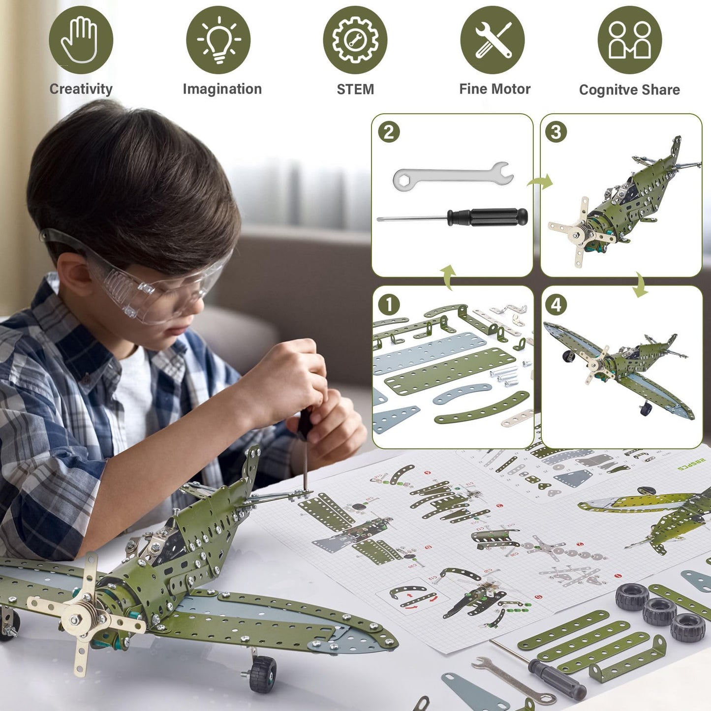 LILCRUIBAO STEM Projects for Kids Ages 8-12 12-16, 258 Pieces Erector Sets Airplane Model kit, Model Aircraft Metal Building Toys Birthday for 10-14 Year Old and Up Boys Girls Adults