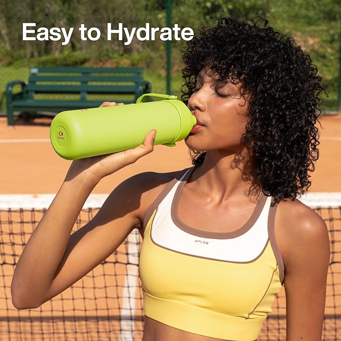 ENCOOL Insulated Water Bottle with Straw Stainless Steel Water Bottle, Leak-Proof, BPA-Free, Double Wall Vacuum Keeps Cold for 24 Hours for Sports, Travel, School (18 oz, Acid Green)