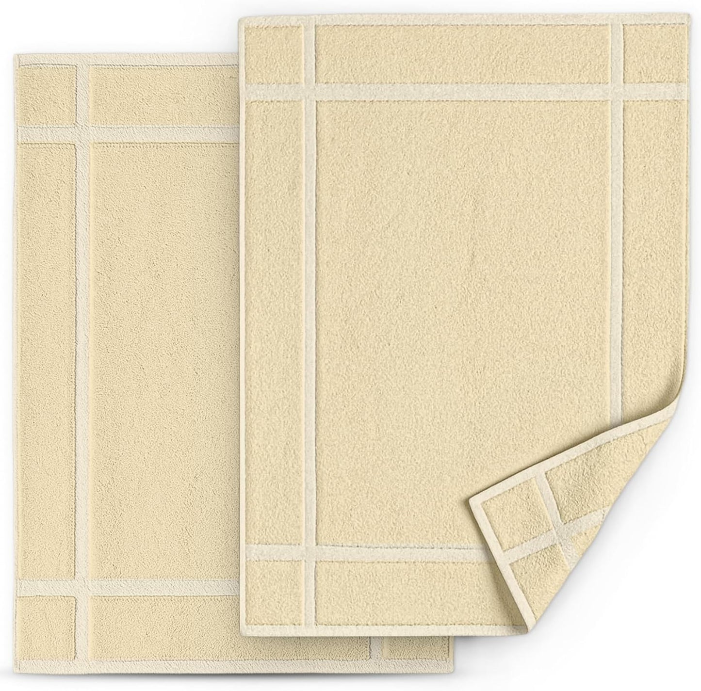 Pearl Linens Pack of 2 100% Cotton Bath Mat 18x25 inches, Soft & Absorbent Quick Dry Bathroom Mat Set, Not Bathroom Rugs, After Shower Mat, Bath Tub Mat, 687 GSM, Machine Washable, Beige