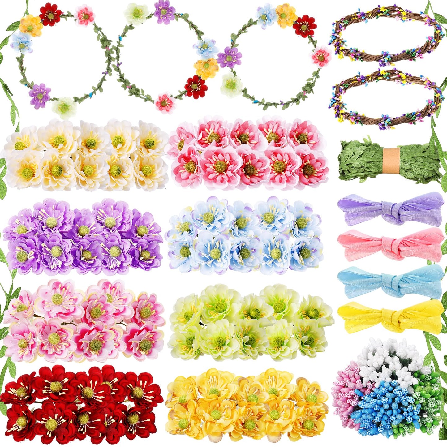 Zeyune 20 Sets Summer Tea Party Favor Flower Crowns Making Kit, Make Your Own Flower Crown Wreath Garland Headbands Craft Kit Handmade DIY Fairy Floral Hair Accessories Gift for Women(Daisy)