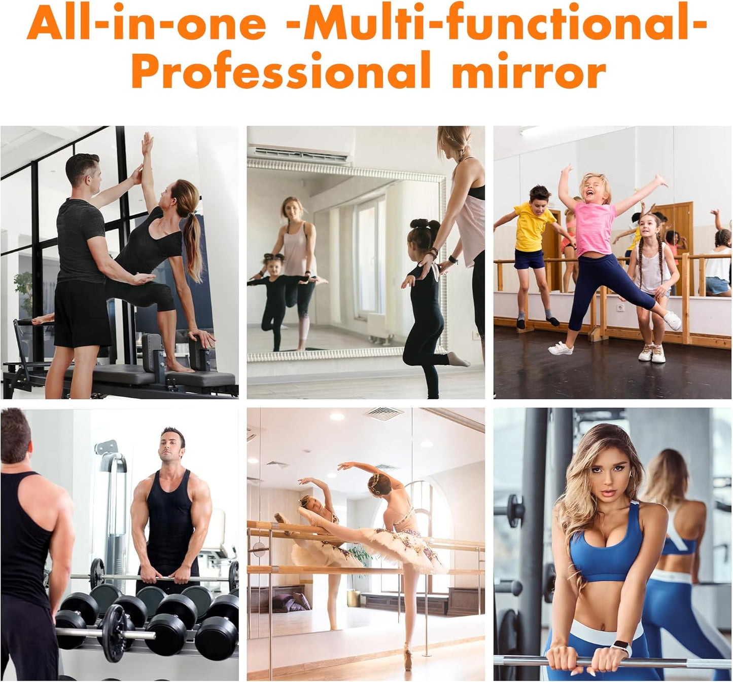 Hasipu Home Gym Mirror 48" L x 24" W - 2PCS Large Full Body Mirror for Yoga, Wall-Mounted Mirrors for Fitness, Garage, Dance Studio, 0.16in Tempered Glass Frameless