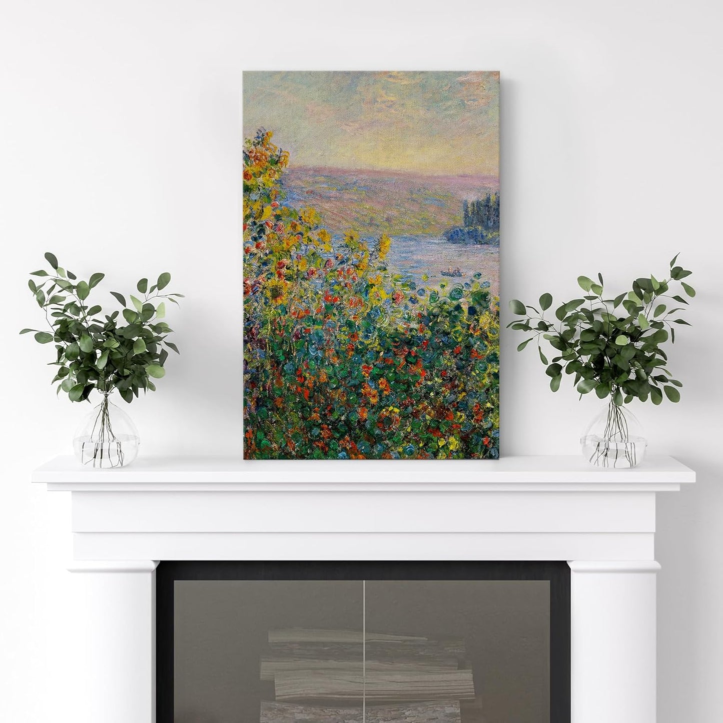 wall26 - Claude_Monet - Flower Beds at Vetheuil - Impressionist Modern Art - Canvas Art Home Art - 16x24 inches