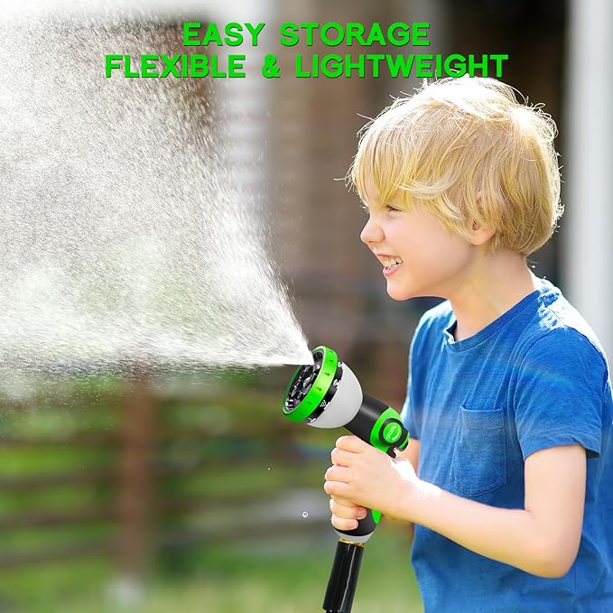 Garden Hose 25 FT, NON-EXPANDABLE Heavy-Duty Flexible & Lightweight Water Hose with 10-Function Nozzle, No-Kink Design, Leak-Proof Super Fabric, Solid Fittings for Lawn, Car, RV, Outdoor