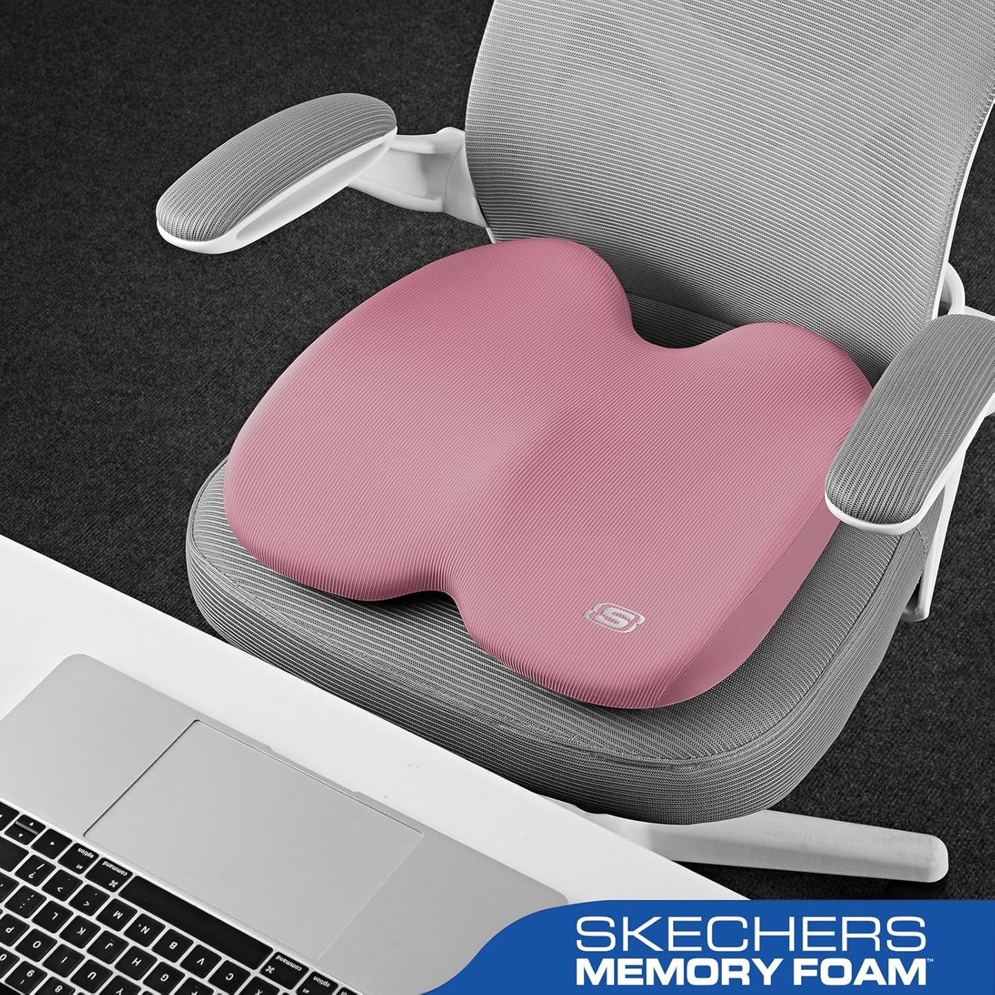Skechers Memory Foam Seat Cushion,Ribbed Fabric Office Chair Cushion for Tailbone Pain Relief,Butt Pillow for Office Chair,Car Seat Cushion,Long Sitting Office Workers,and Car Drivers,Pink