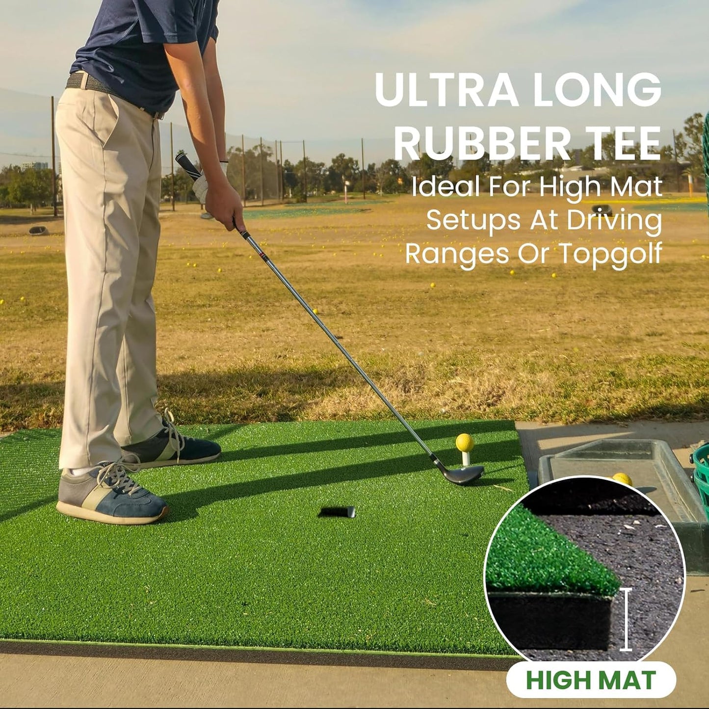 Amy Sport Golf Rubber Tees Ultra Long Size 3 3/4" Value 2 or 3 Pack, Adjustable Length Tee Holder for Driving Range Durable Practice Mat, Golf Accessories for Indoor Outdoor Backyard