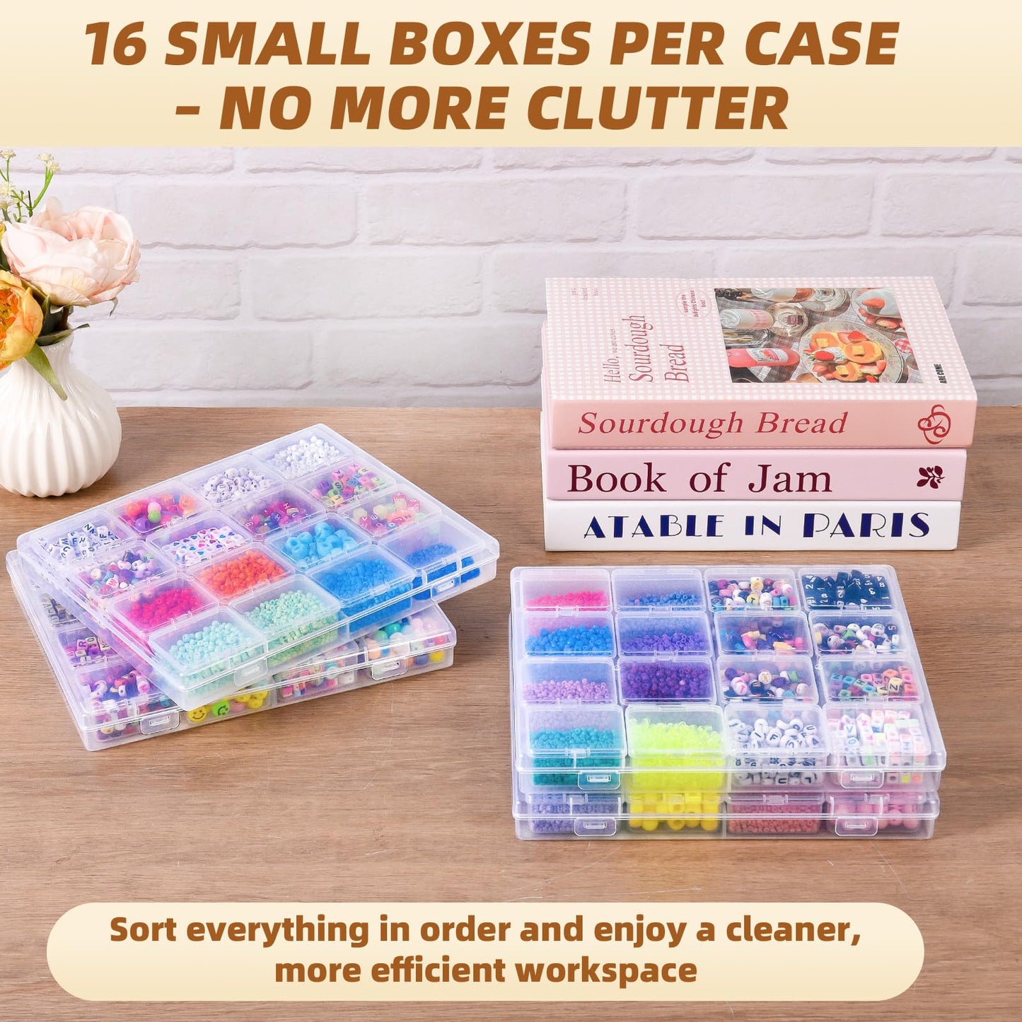 Cokapo Bead Organizer Box, 64 Pcs Clear Bead Storage Containers, Craft Organizers and Storage with Hinged Lids, Small Plastic Containers Boxes for Diamond Painting Art, Jewelry, Nail Art, Small Parts