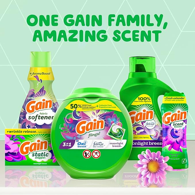 Gain + Aroma Boost Liquid Laundry Detergent, Moonlight Breeze Scent, 107 Loads, 154 fl oz, HE Compatible