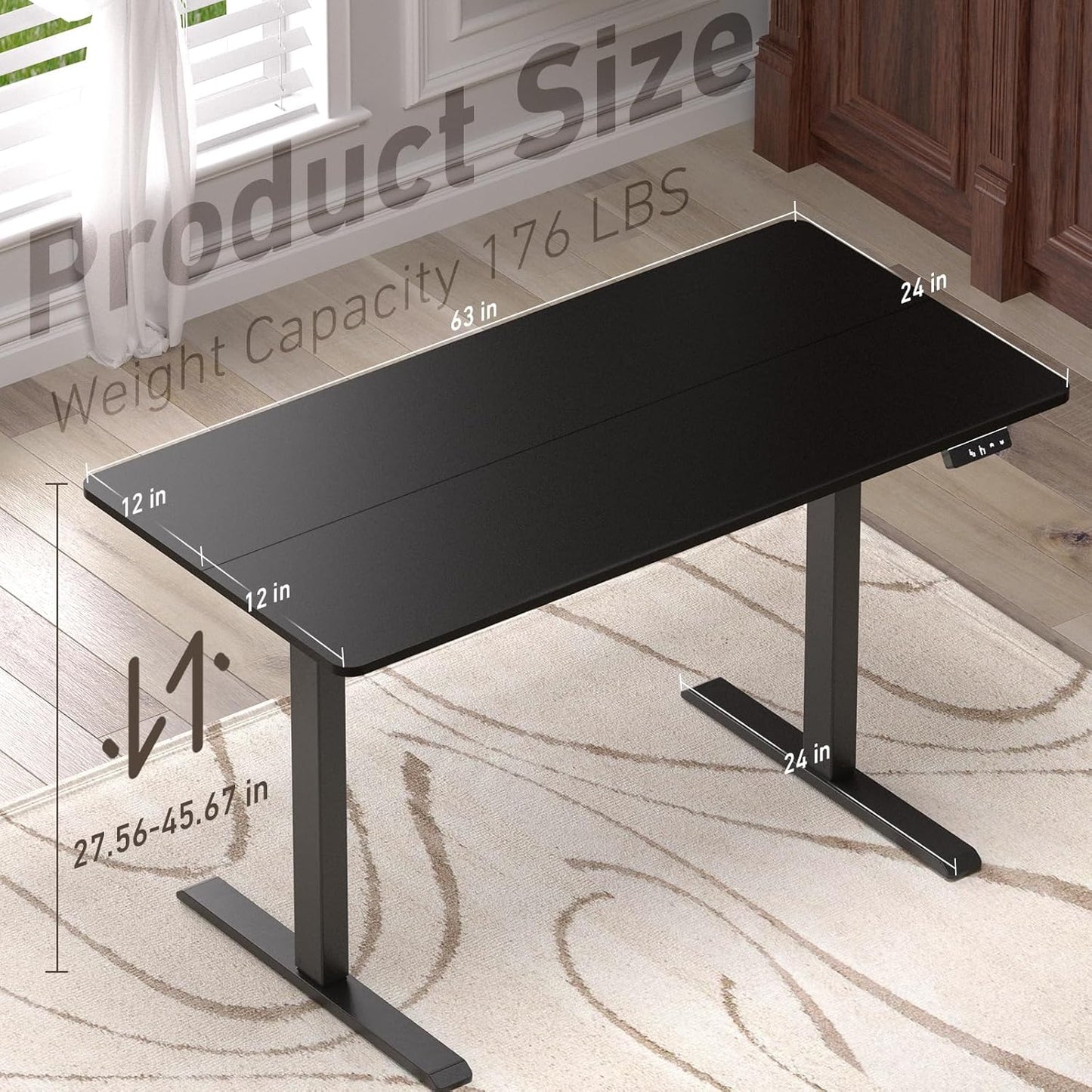 Ywin Electric Height Adjustable Standing Desk with Wheels, 63 x 24 inches Ergonomic Stand Up Desk for Home Office
