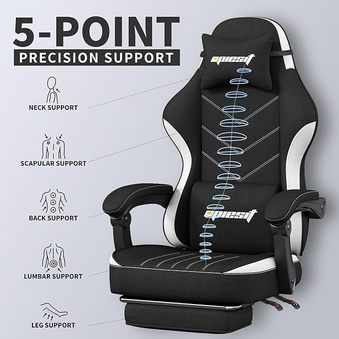 Gaming Chair,Fabric Computer Chair with Pocket Spring Cushion,400 lb Load Capacity,Ergonomic Office Chair with Footrest,Height Adjustable Video Gamer Chair with Lumbar Support (Black)