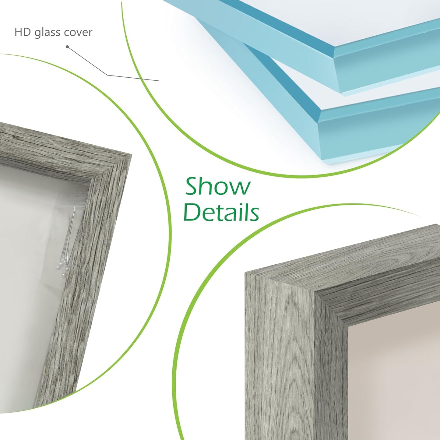FrameWorks 16x20 Driftwood Wooden Shadow Box Frame – Soft Felt Back, Tempered Glass, and Included Elegant White Ball Push Pins