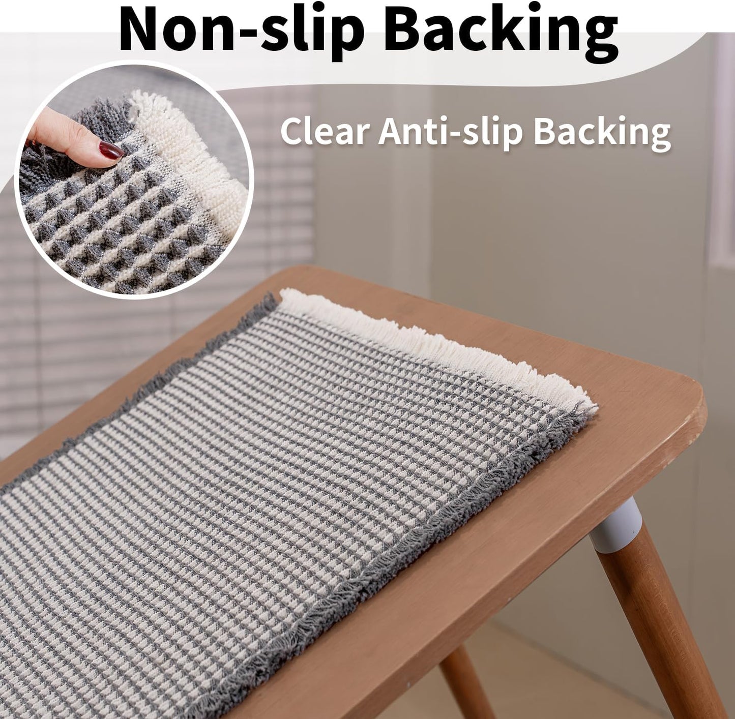 Waffle Bath Mat - Boho Bathroom Rugs Non Slip Washable, Super Absorbent & Quick Dry, Soft Bath Mat Farmhouse Bathroom Decor, 20'' x 32'', Dark Grey and White