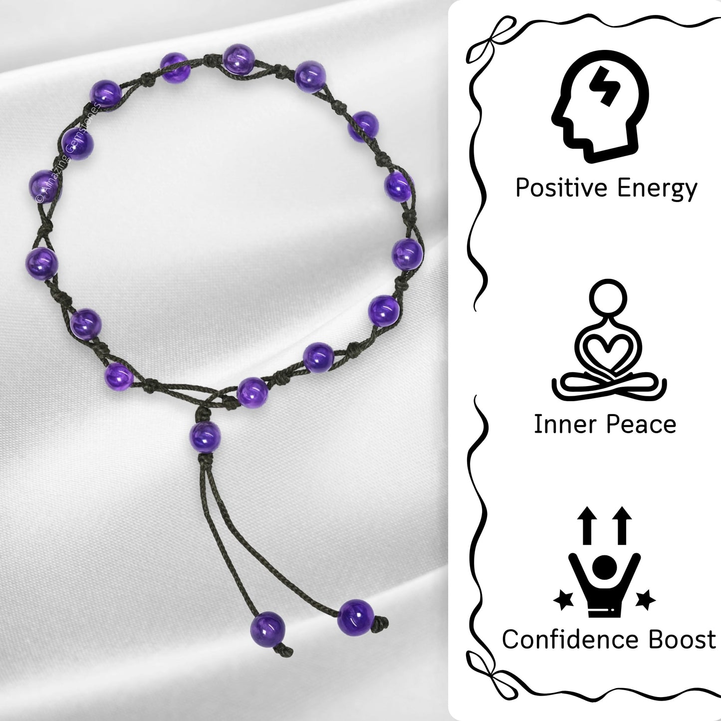 Amazing Gemstone Amethyst Anklet Ankle Bracelets for Women - Waterproof Beaded Healing Crystal Anklets, Plus Size Chakra Gemstone Bead Anklet (Stretchy Adjustable - Hand Knotted)
