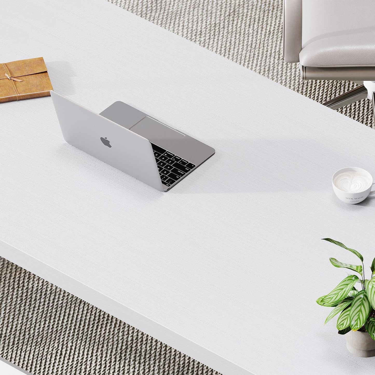 LVB Modern White Computer Desk, Long Industrial Home Office Desk for Student, Large Metal Wood Writing Study Work Desk, Farmhouse Executive Gaming Computer Table for Bedroom Living Room, White, 60 in