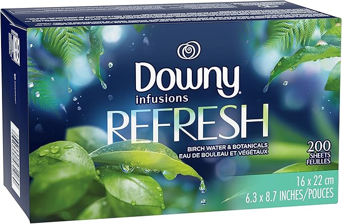 Downy Infusions Dryer Sheets Laundry Fabric Softener, Refresh, Birch Water & Botanicals, 200 Count