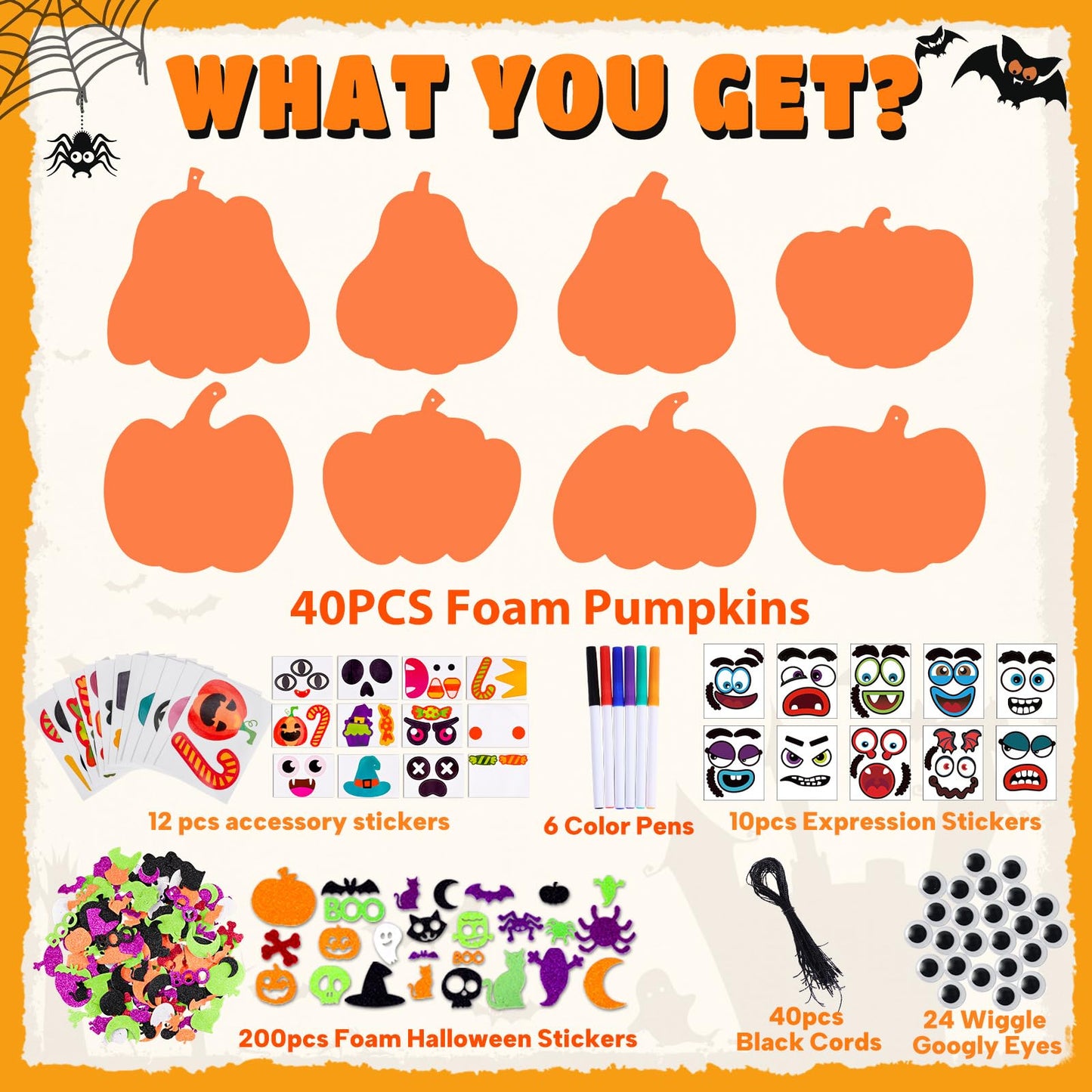 Max Fun 332PCS Halloween Crafts for Kids, Halloween Activities Foam Pumpkins for Crafts Stickers Gift Kits, DIY Art and Craft Set for Holiday Classroom Decorations Party Favors Supplies