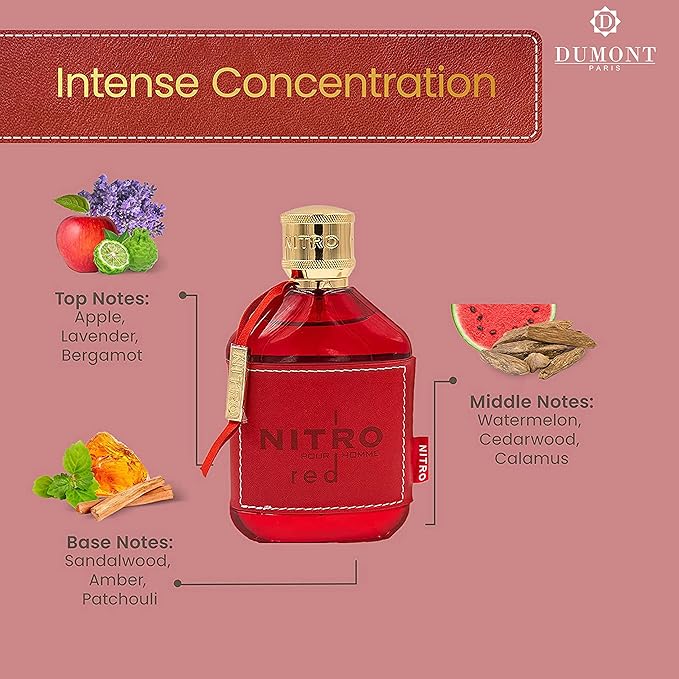 Dumont NITRO RED - 3.4oz - Eau De Parfum - Luxury Perfume for Men - Fruit, Woody, Floral & Masculine Fragrance - Long Lasting Cologne Mist & Body Spray - for Him