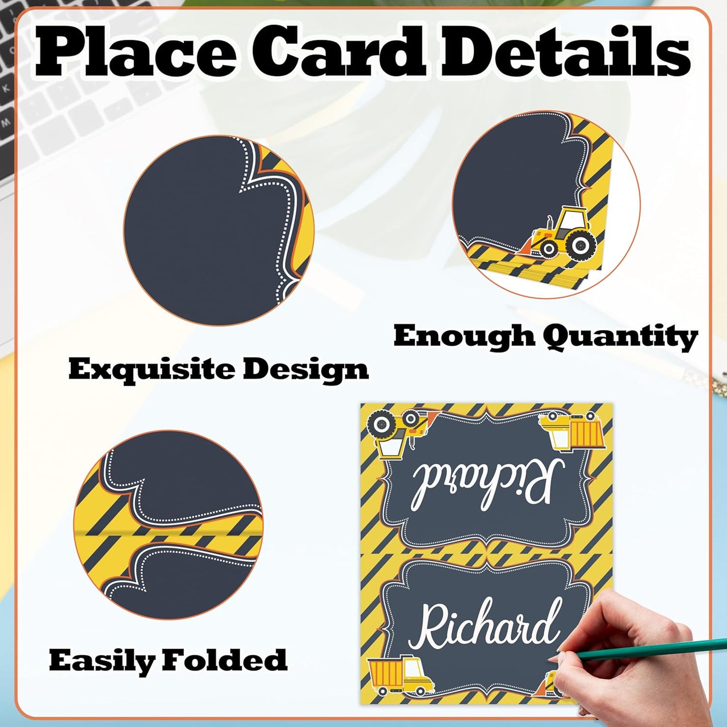 Construction Place Card For Boys, Dump Truck Name Cards For Table Setting, Construction Party Favors Supplies, Excavator Tent Card Decorations For Baby Shower Birthday Events, 25 Pack Cards -02