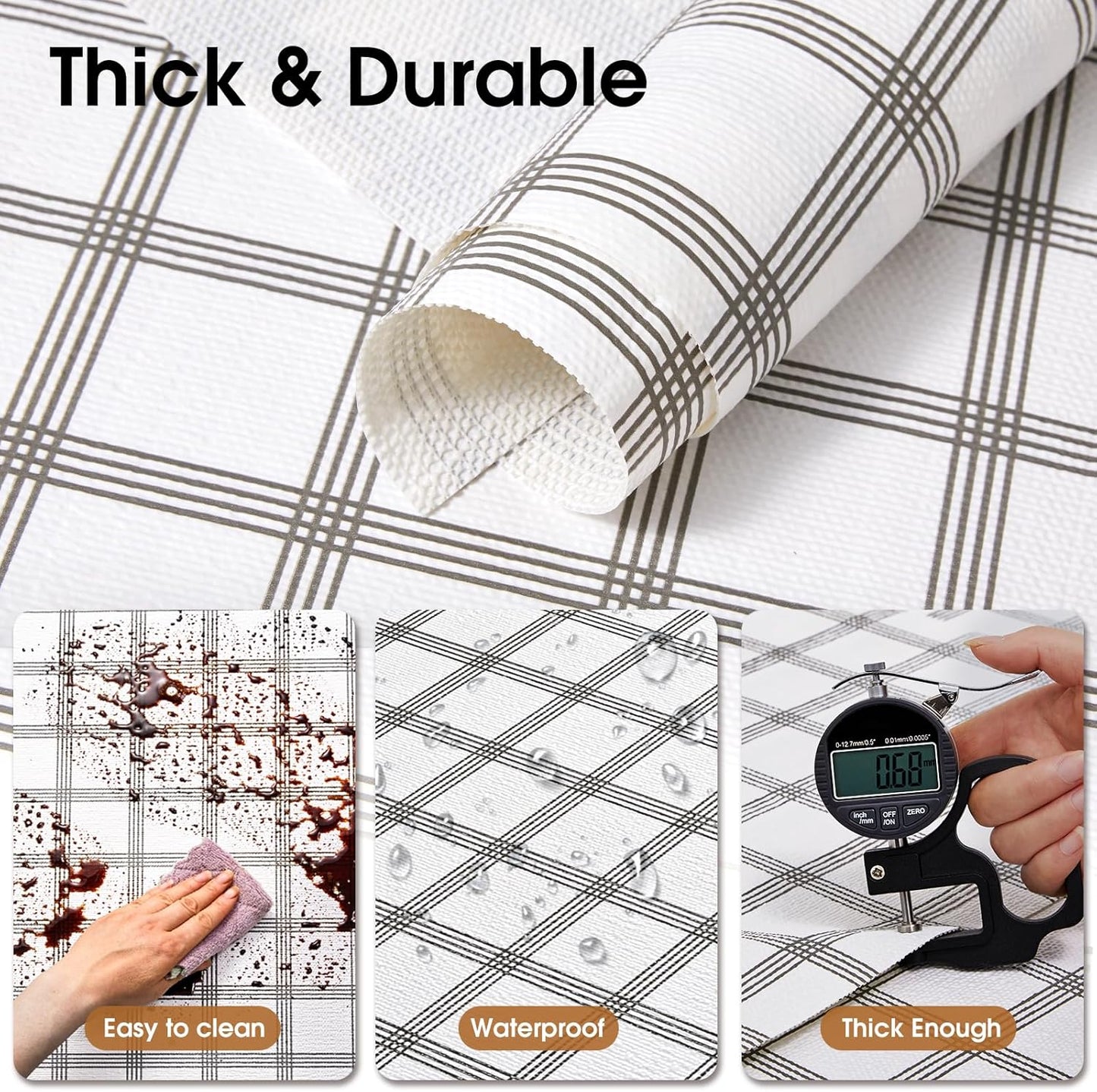 Beautysaid Shelf and Drawer Liner for Kitchen Cabinet, Non Adhesive Non Slip Shelf Paper Waterproof Washable Thickened for Dresser Pantry Shelve Bathroom Protector Liner(Plaid,12 in x 10 FT)