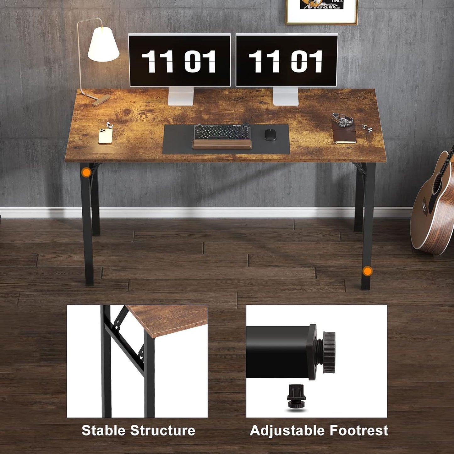 Need Office Computer Desk - 54.3L Sturdy and Heavy Duty Folding Laptop Table,Writing Table/Home Office Desk/Sewing Table,No Assembly Required (Rertro Color) AC5FB138