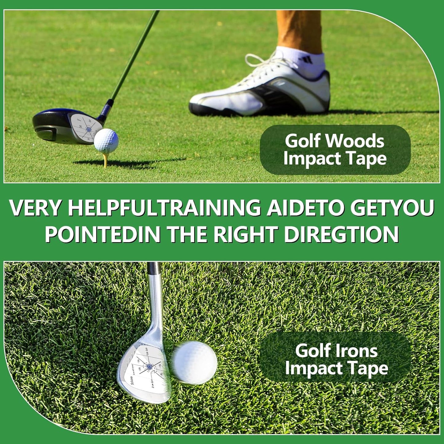 Golf Impact Tape, 300 Pcs Club Impact Stickers for Woods Irons and Putters No Residue Golf Accessories for Swing Practice (300PCS)