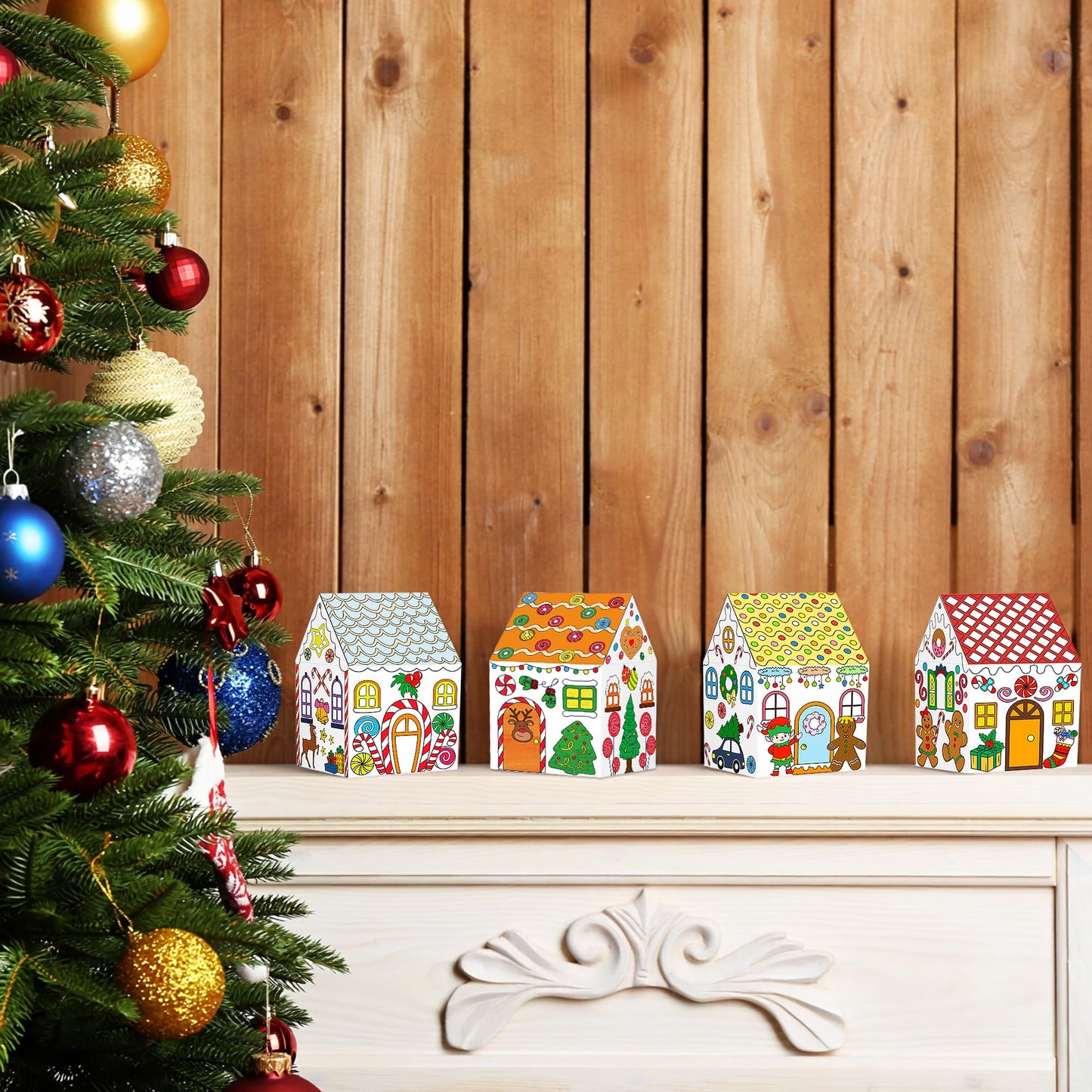 80UncleKimby 25Sets Christmas Gingerbread House Coloring Kit Cardboard Houses to Color with Twines Xmas DIY Painting Arts Crafts Classroom Activities Holiday Party Favors Bulk