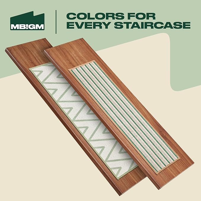 MBIGM 8" X 30" (15 in Pack) Non-Slip Carpet Stair Treads Non-Skid Safety Rug Slip Resistant Indoor Runner for Kids Elders & Pets with Reusable Adhesive - Soft Stripes - Serene Sage