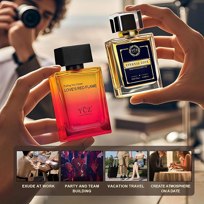 Ycz Cologne for Men Set, 1.7oz(50ml) Bottled Borrowing Fire & Carnival Men Perfume, Sophisticated Woody Rose Patchouli, Highquality Long Lasting Perfume, Sleek Bottle Design for Christmas Gifts Ideal