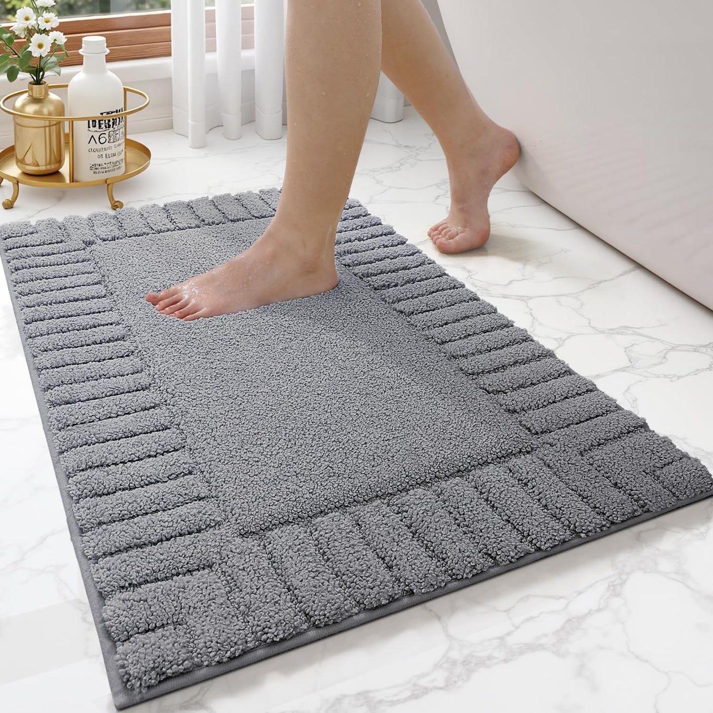 LUMI Bathroom Rugs Non Slip with Rubber Backing, Extra Soft Plush Microfiber Bath Rug Absorbent, Machine Washable Bath Mat Quick Dry for Tub, Shower, Hotel, Dark Grey, 24" x 36"