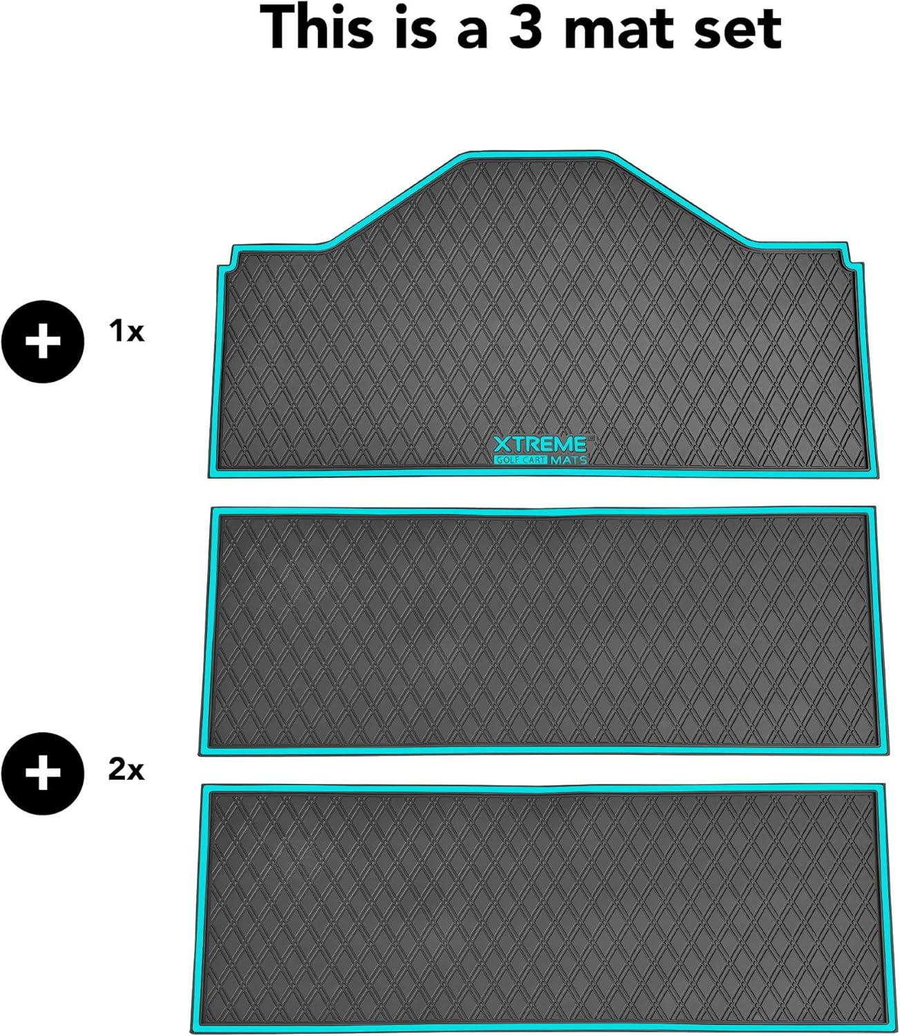Evolution D5 Golf Cart Floor Mat Set - Rubber Double Diamond Design - Fits D5 6F Including Maverick and Ranger Trims (Flamenco Trim, D5 6F 1st, 2nd, & 3rd Rows Forward Facing)