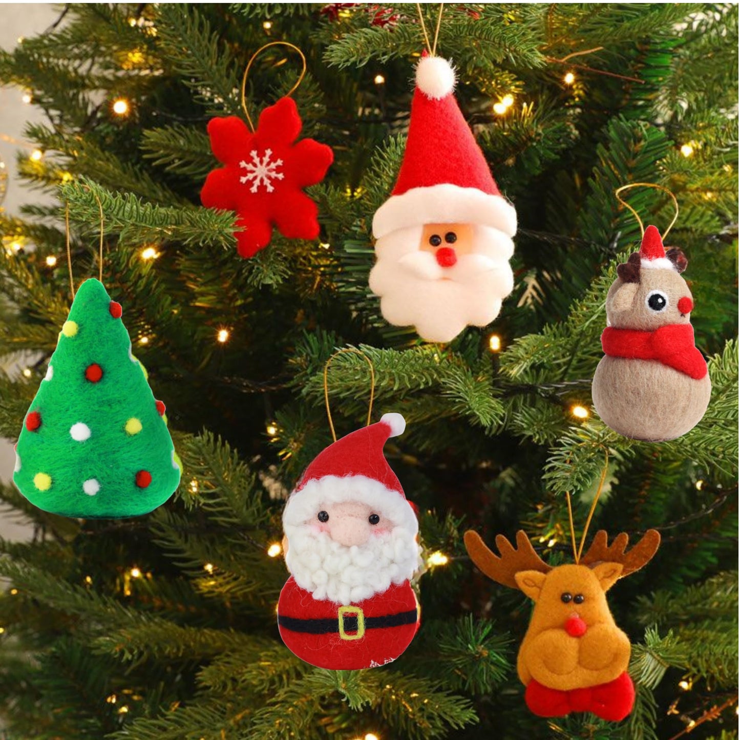 Needle Felting Kits Christmas Day - Santa Claus Christmas Tree Reindeer Wool Felting Kit - Needles, Finger Guards, Density Mat with DIY Instructions, New Year Gifts, Needle felting kit For Beginner