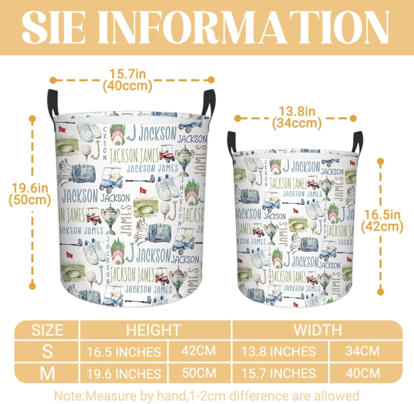 Personalized Golf Laundry Basket, Custom Sports Laundry Hamper With Name Gifts For Kids Baby Adults, Collapsible Dirty Clothes Storage Organizer With Handles M 19.6 X 15.7in