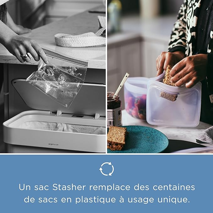 Stasher Silicone Reusable Storage Bag, Freezer Bag, Reusable Snack Bags, Microwave, Dishwasher, Oven Safe, Sous Vide, Premium Lunch Container, Eco Friendly, Food Storage Bag, 12 oz, Clear