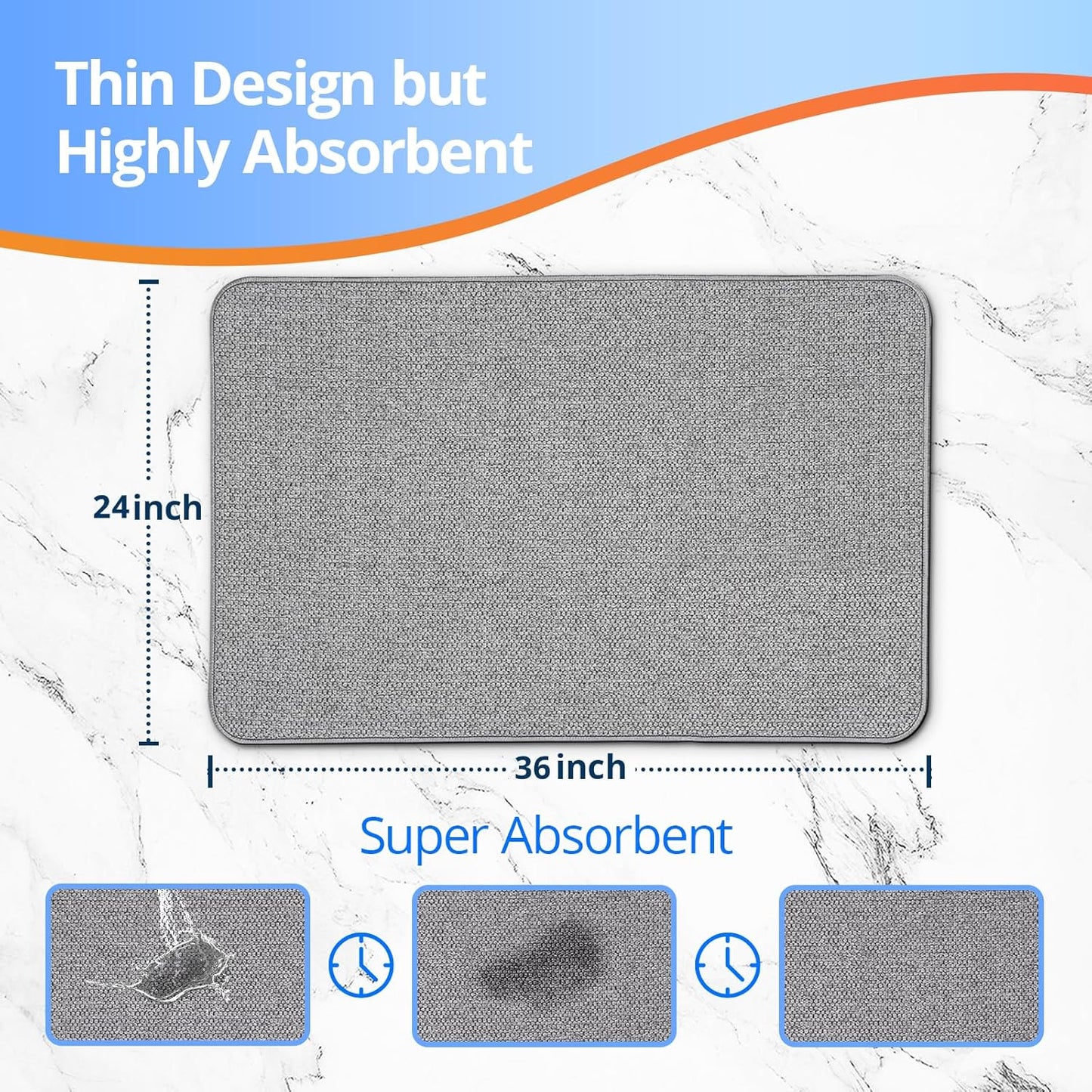 Upgraded Bathroom Rugs 24x36Inch, Thin Bath Mat with Rubber Backing Non-Slip, Absorbent,Quick Dry Machine Washable, Home Decor Accessories Cozy Cloth Bathroom Mat fit Under Door/Sink/Tub/Shower-Gray