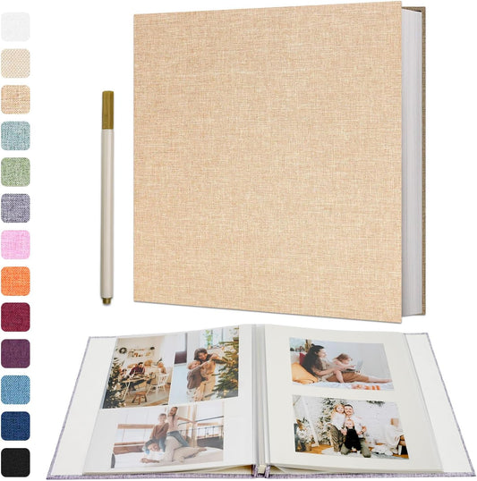 Vienrose Photo Album Self Adhesive 4x6 5x7 3x5 8x10 Scrapbook Album DIY Scrap Book with A Metallic Pen (11"x10.6" 60 Pages, Khaki)