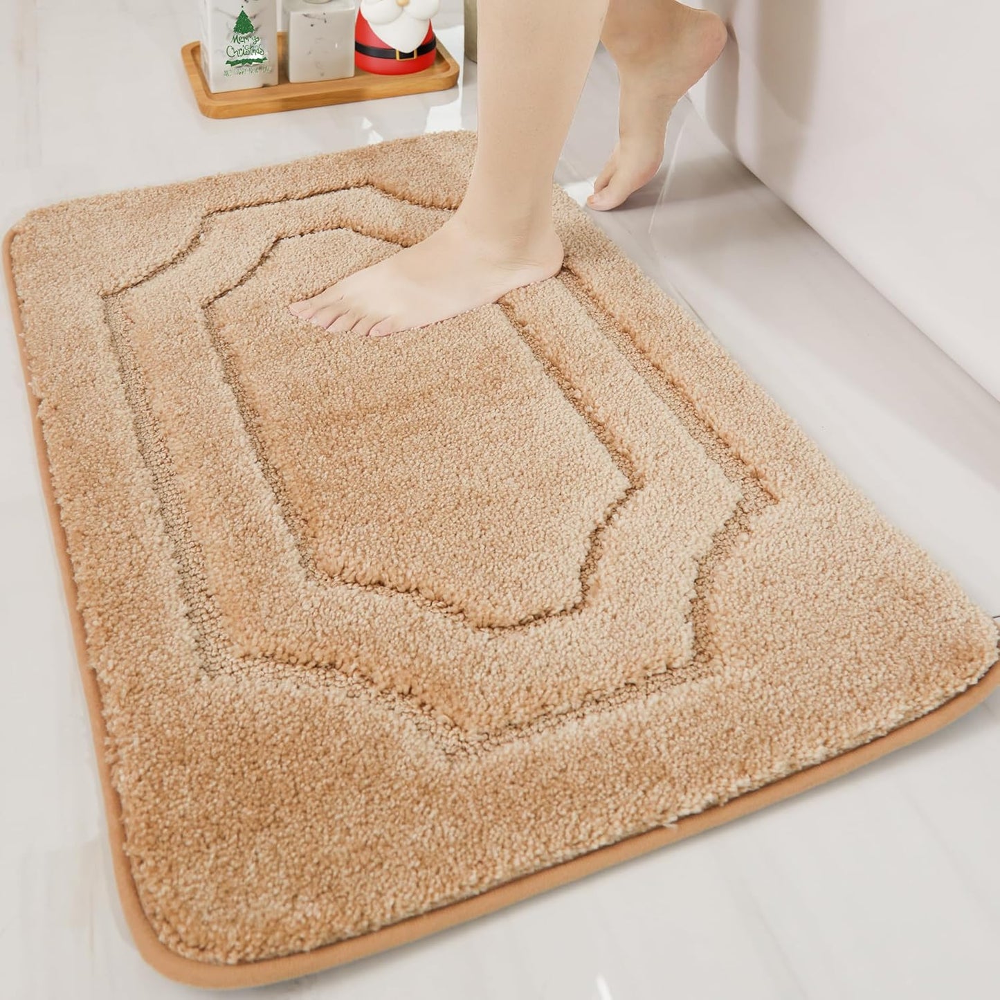 BEQHAUSE-Bathroom-Rug-Non Slip-Bath Mat-Soft and Absorbent-Shower Mat-Polyester Bath Mats for Bathroom Machine Washable Bath Rugs Beige Bathrooms Rug for Shower Sink Bathtub, 20" x32”