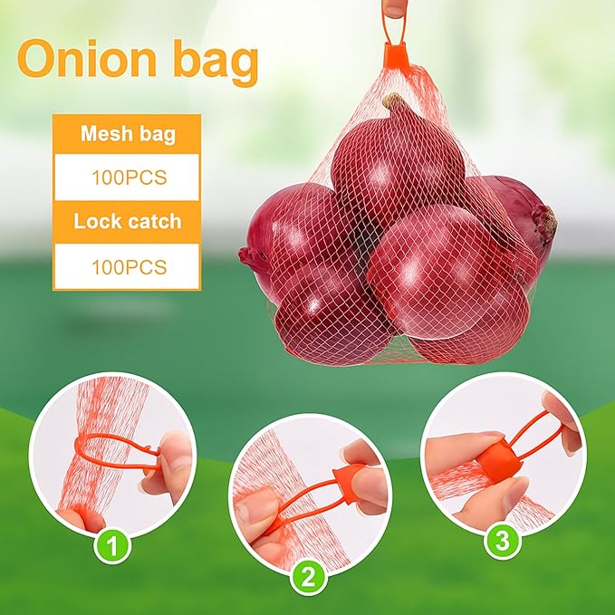 100Pcs Mesh Produce Bags 24-Inch with 100 Buckles – Reusable Seafood Boil Bags for Crab Clam Crawfish Potato Onion Fruits Vegetables Storage Net