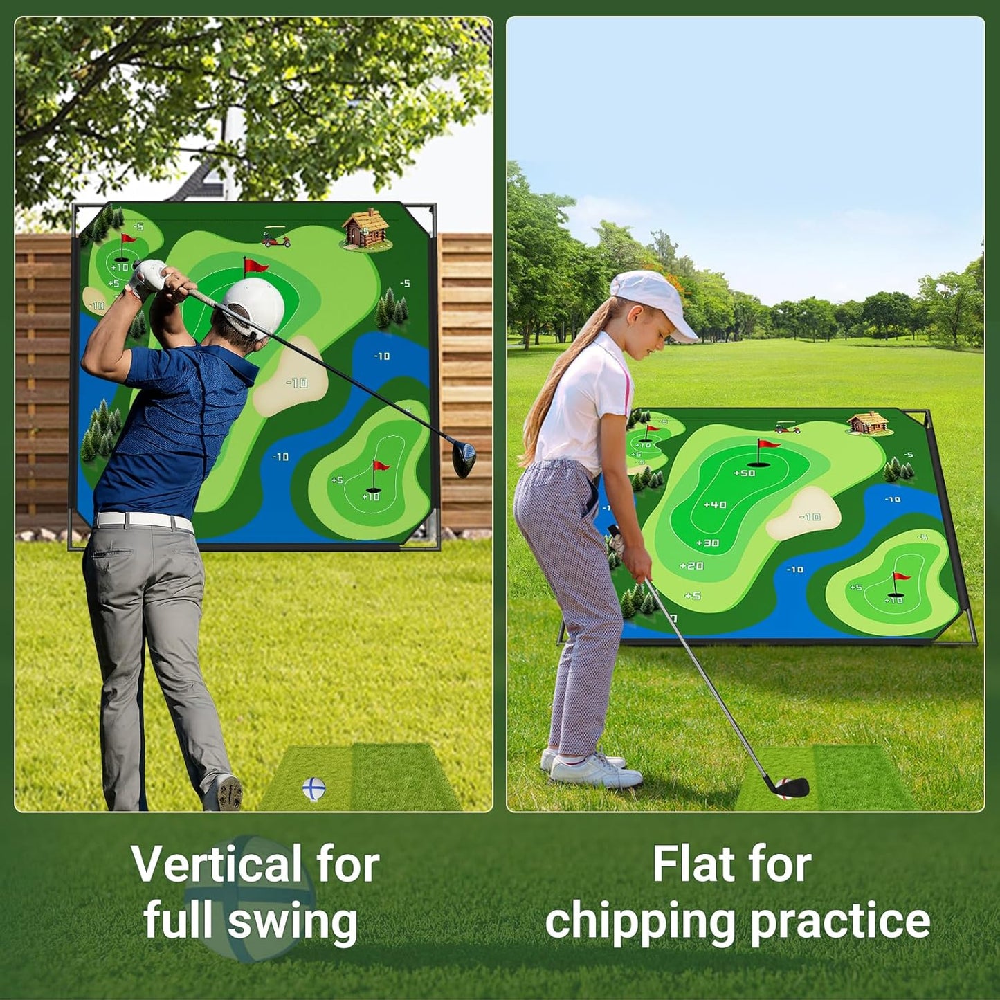 DoCred Battle Royale Golf Chipping Game with 80”x80” Large Chipping Mat, 2 Golf Clubs, 25 Sticky Balls, Outdoor Indoor Sports Training Toy Gift for Adults, Family Yard Target Game