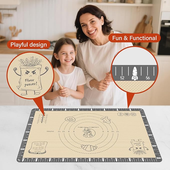Extra Thick Silicone Mat for Baking Macaron, Bread, Pizza, Silicone Baking Mat with Measurement, Non Stick Pastry Mat for Dough Rolling Out, Heat Resistant to 480°F Gift for Baker
