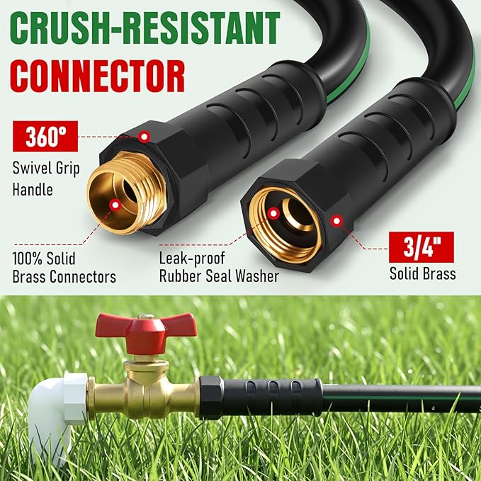 Garden Hose 25ft with 10 Function Nozzle, NON-EXPANDABLE Flexible Water Hose, Kink Resistant Lightweight Hybrid Hose, Leakproof Hose Male to Female Fittings