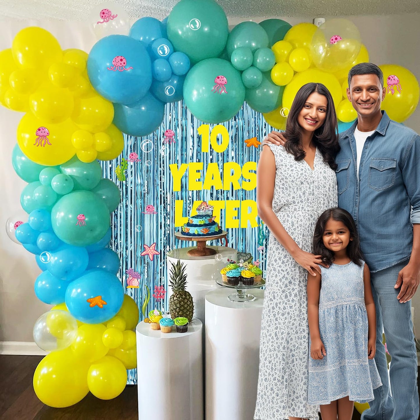 Custom Age Numbers 25 Years Later Birthday Banner Under The Sea Party Decorations – Whats Funnier Than 24 25th 10th Birthday Decorations,Bubble Jellyfish Coral Stickers And Fringe Curtains Backdrop