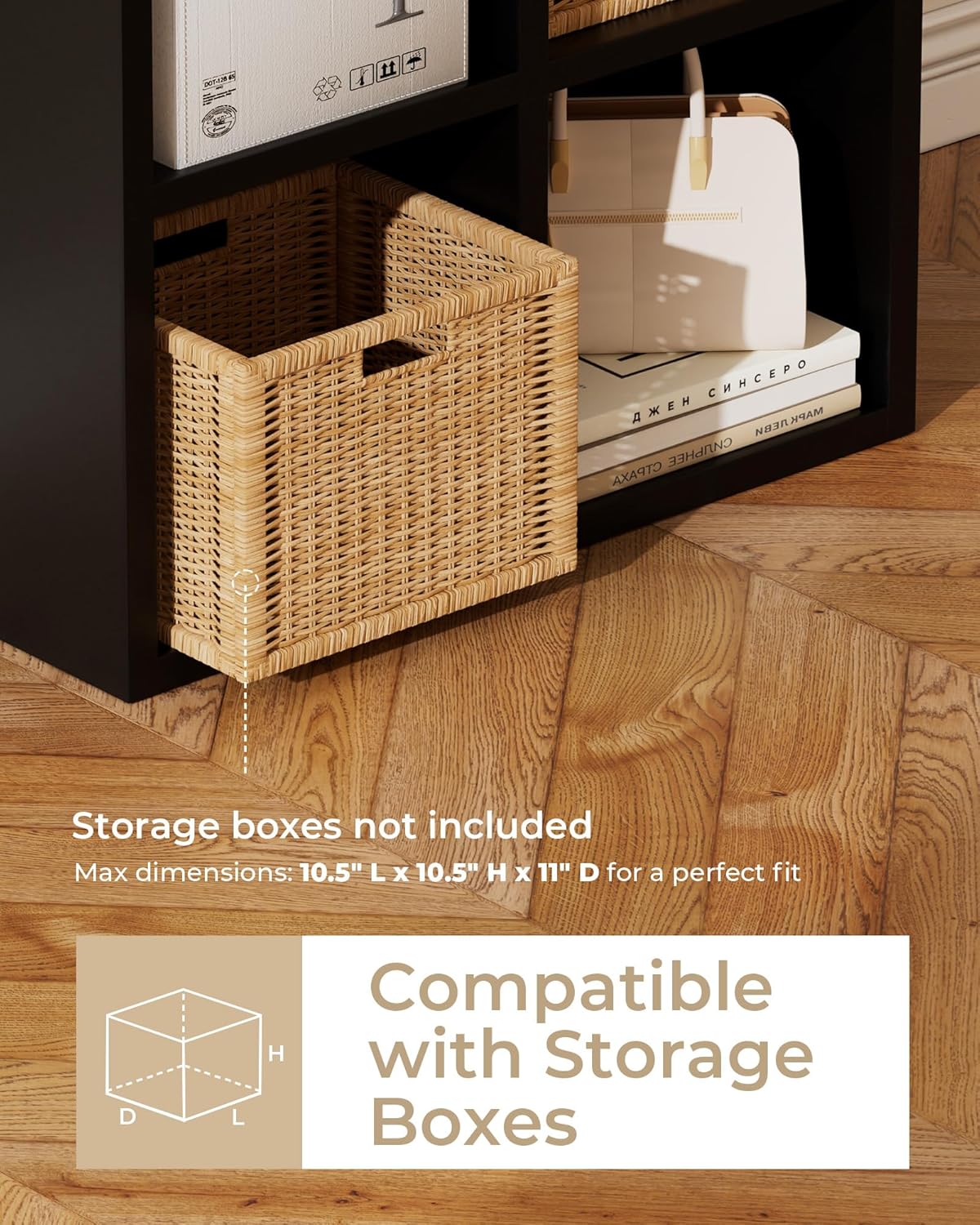 GTPLAYER 8-Cube Storage Organizer, Fits 11" Bins, Vertical or Horizontal Use, Opening Bookshelf, Partial Back Panels, Stackable Design Bookcase, for Living Room, Media Console, Hallway, Black