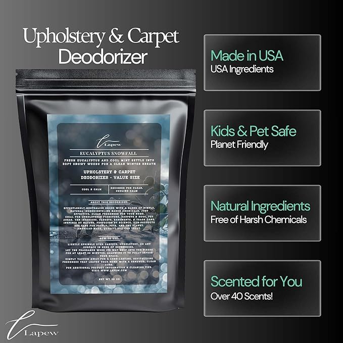 Eucalyptus Snowfall Carpet Freshener Powder Value Size 36 oz | Powerful Odor Eliminator for Home | Upholstery Deodorizer | Carpet Deodorizer | Cat Litter Box