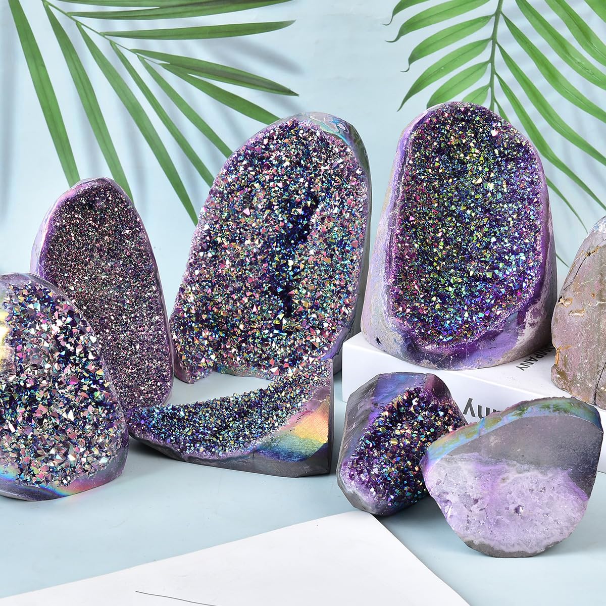 JIC Gem Rainbow Aura Titanium Coated Amethyst (0.5 lb to 1 lb) Crystal Cluster from Brazil Quartz Geode Gemstone Home Decor