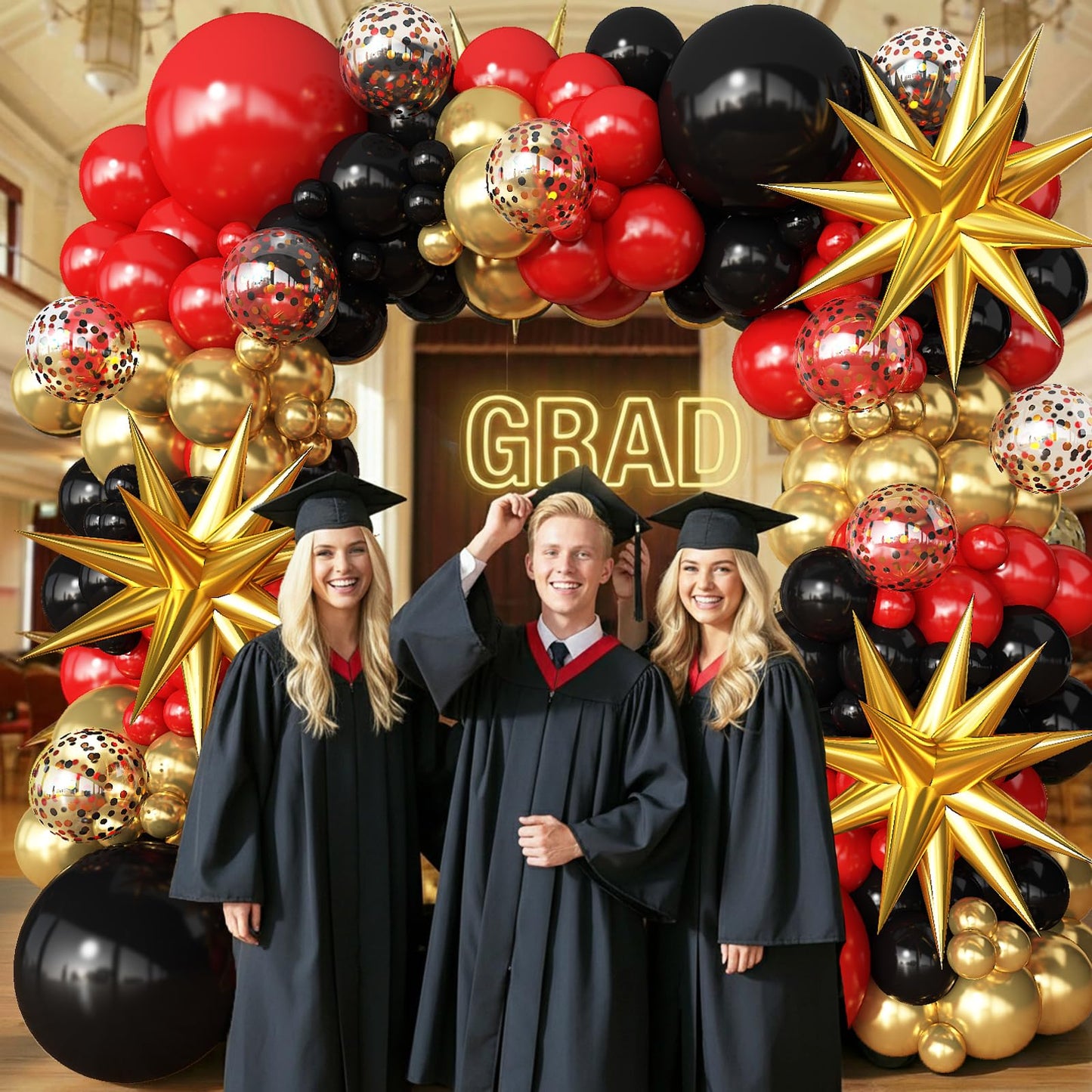 FYUVH Red Gold Black Balloons Arch Kit Garland for 2026 Graduation Decorations Grad Party Birthday Red Carpet Casino Theme Race Car Birthday Anniversary Party Decorations