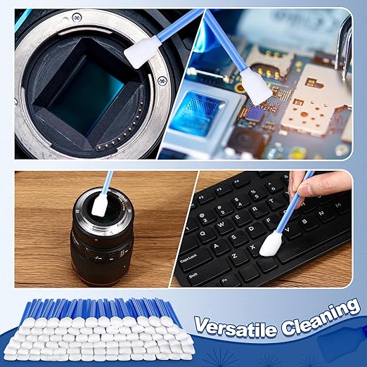 Dunzy 300 Pcs Foam Cleaning Swab Stick 5.12" Blue Square Rectangle Sponge Tip Swabs for Solvent Format Inkjet Printer Optical Equipment