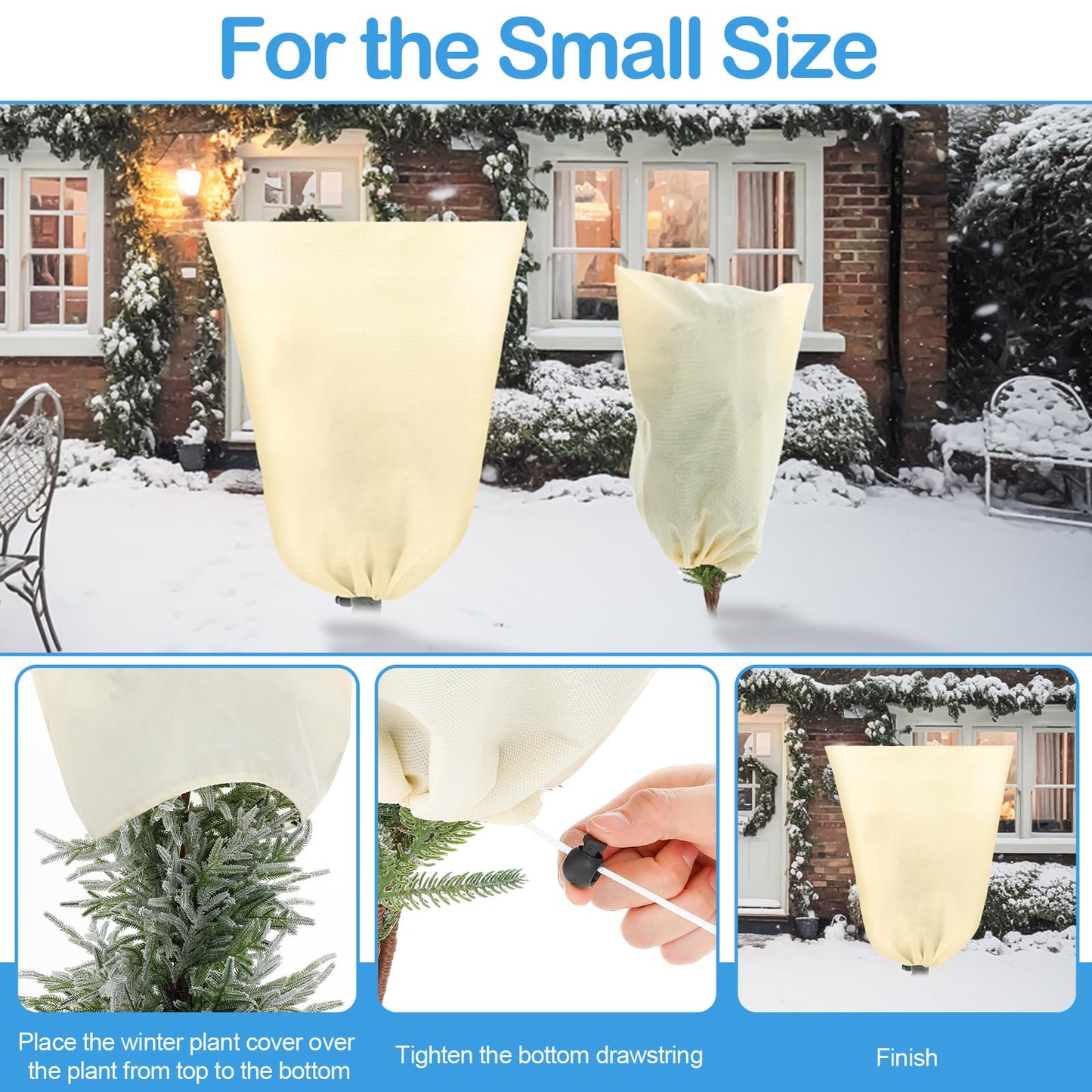 Wesnoy 12 Pack Winter Plant Covers Freeze Protection 2 Size 47" x 32" and 24" x 32" Winter Frost Cloths Blankets with Zipper Drawstring Tree Covers for Outdoor Plants Shrubs Potted Trees(Beige)