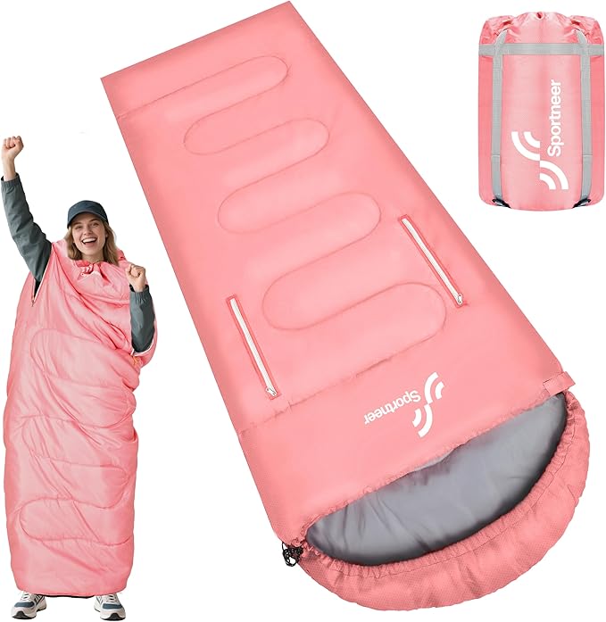 Sportneer 0 Degree Wearable Sleeping Bag for Adults & Kids – Walkable with Arm Zippers, Waterproof & Warm, Compact for Camping, Stadiums, Travel, Backpacking & Car Use