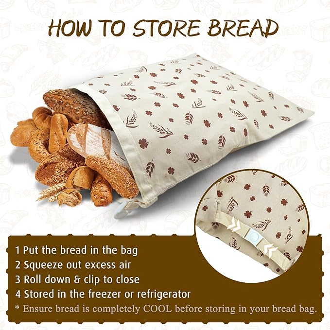 Bread Bags For Homemade Bread,2 Pack Cotton Beeswax Bread Bags For Sourdough,Waxed,Reusable Cloth Bread Bag With Locks For To Go Picnic Food Packaging